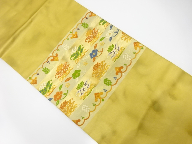 横段に草花模様織り出し　名古屋帯